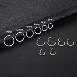 Anillos de tabique de aro de segmento con bisagras de titanio de grado de implante F136 con anillo de nariz dorado de circonitas blancas pavimentadas hacia adelante - Product Image 2