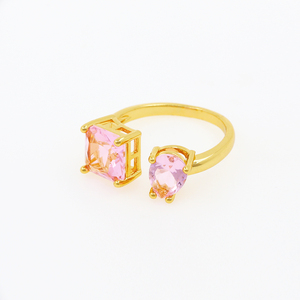Anello Bypass Toi Et Moi Regolabile in Ottone Placcato Oro 18K <span class=keywords><strong>con</strong></span> Due Pietre CZ Taglio Smeraldo Quadrato e a Goccia - Product Image 5