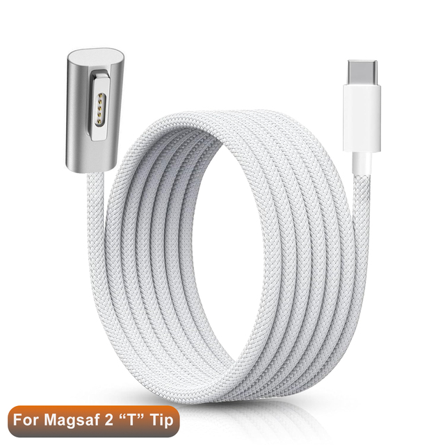 1.8m USB Type-C Magnetic 2 Charging Cable PD100W T-Tip Adapter Supports 100w/85W/60W/45W Fast Charging for MacBook Air 2012-2017