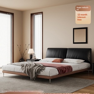 Letto Matrimoniale in Vera Pelle Nera Morbida con Struttura Smontabile, Design Minimalista Italiano, Stile Tofu Block e Orecchio d'Elefante - Product Image 1