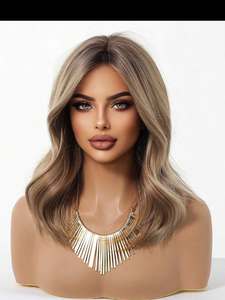 Perruques Lace Front en <span class=keywords><strong>Cheveux</strong></span> Humains Européens <span class=keywords><strong>Blond</strong></span> Cendré Balayage Mèches Ondulées avec Racines Brun Foncé Raie au Milieu Perruques Colorées - Product Image 6