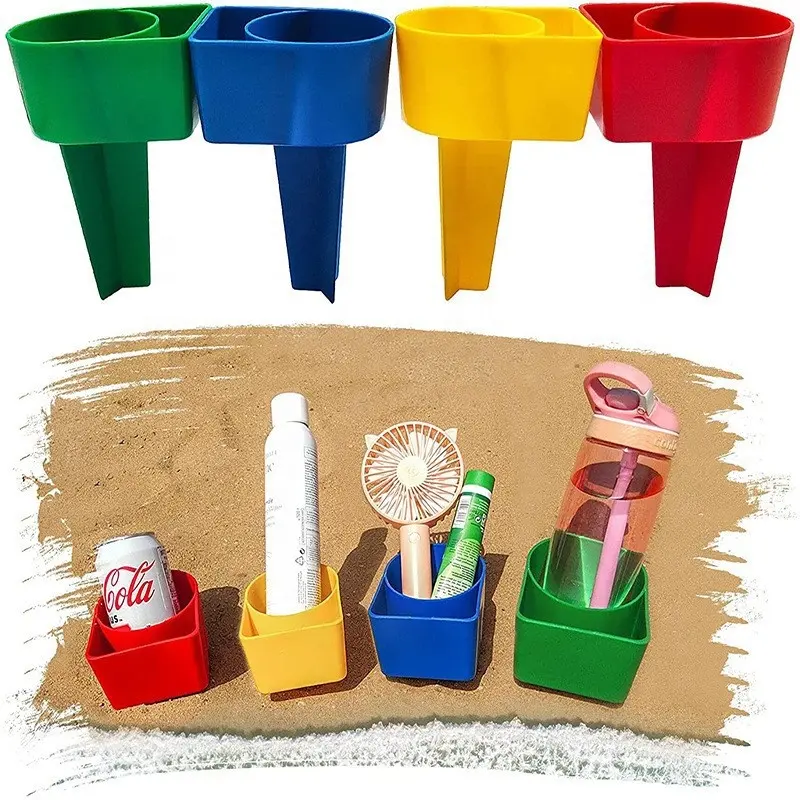 Retail Beach Cup Holder Material Plástico Multifuncional Sand Cup Holder para Beverage Phone Sunglass Key Outdoors