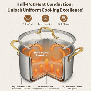 High Quality Triply Stainless Steel 9 Qt Dutch Oven Glass Lid Dishwasher Safe Heat Resistant Gold Handles Gas Induction American - Product Image 2