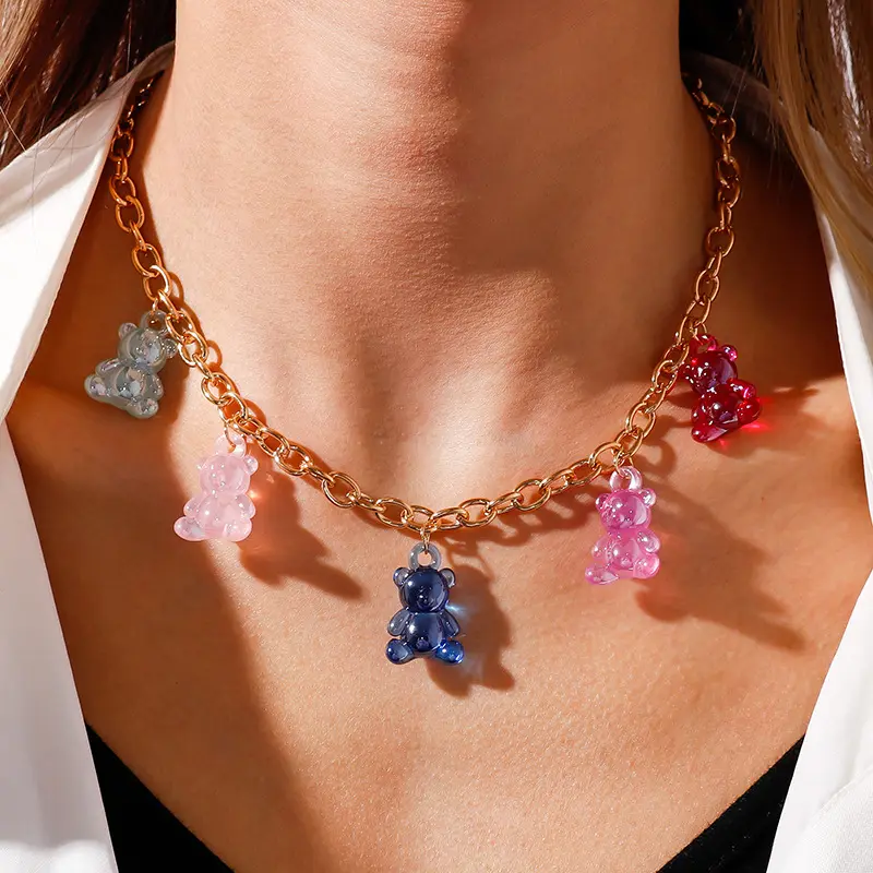 Ins Same Paragraph Hot Sale Fashion Multi-layered Necklace Colorful Dainty Gummy Bear Pendant Necklaces