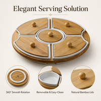 Plateau tournant Lazy Susan classique en bambou style A/B, blanc, avec assiettes divisées – Durable, écologique, idéal pour les fêtes, les collations, le petit-déjeuner et les salades