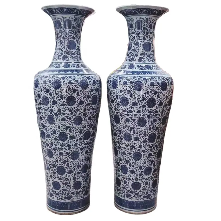 Фарфоровая Цветочная напольная ваза Jingdezhen, художественный декор, большая сине-белая керамическая ваза для помещений и улицы