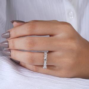 Modern Sterling <b>Silver</b> Mixed Cut Wedding Band Unique Geometric Baguette Round <b>Stacking</b> <b>Ring</b> for Women Anniversary Gift - Product Image 5