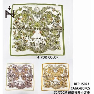 Foulard quadrato piccolo con farfalle e foglie secche 70x70 cm FULARES - Product Image 1
