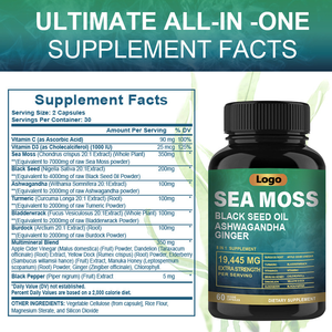 Cápsulas de Extracto de Musgo Marino, Shilajit y Ashwagandha, Aceite de Semillas Negras, Suplemento 8 en 1 Antioxidante, Refuerzo Inmunológico y Muscular, Todo en Uno - Product Image 2