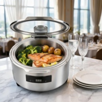 Ensemble de réchauds hydrauliques ronds, chauffe-plats électrique en acier inoxydable 304 avec couvercle en verre, pour banquets et buffets d'hôtel