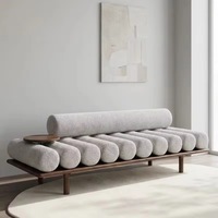 Canapé rectangulaire moderne et simple en tissu crème, meuble de salon, banc, pour la maison ou l'hôtel, utilisable comme repose-pieds