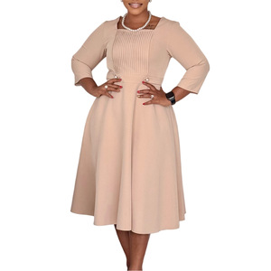 Robes d'église tendance, robes décontractées élégantes <span class=keywords><strong>pour</strong></span> femmes, manches longues, col carré, plissées, <span class=keywords><strong>robe</strong></span> de bureau <span class=keywords><strong>pour</strong></span> femme, robes africaines <span class=keywords><strong>pour</strong></span> femmes - Product Image 1