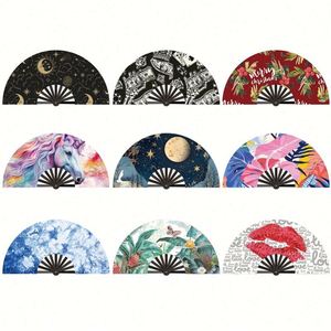 13 Inch Personalized Bamboo <b>Hand</b> Held Fan Bamboo Ribs Large Sizes Dancing Rainbow Silk Kungfu <b>Hand</b> Fans - Product Image 5