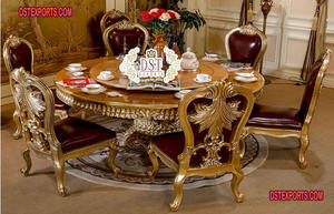 Ensemble de table à manger en teck moderne sculpté à la main en or royal avec taille personnalisable - Product Image 6