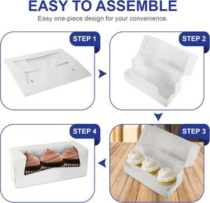 Boîtes à pâtisserie blanches à ouverture automatique avec fenêtre, conteneur long pour cupcakes, fraises, beignets et gâteaux roulés 9" x 4" x 3.5" - Product Image 3
