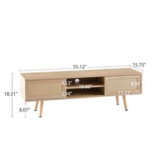 Meuble TV en bois massif 55,12 pouces avec étagère réglable, style ferme, console de rangement pour salon - Product Image 5