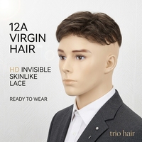 Vollständiges Spitzen-Toupet aus indischem Remy-Echthaar als Haarsystem für Männer, Perücke aus Echthaar ohne Klebstoff, vorgefertigt