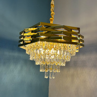 Luminaire suspendu moderne en cristal semi-transparent doré, LED de haute qualité à intensité variable, adapté aux chambres à coucher/salons