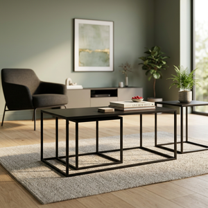 Juego de Mesa de Centro Moderno y Minimalista con Acabado Duradero, Estructura Metálica y Tapa de Mármol, Diseño Encajable, Muebles para Sala de Estar - Product Image 5