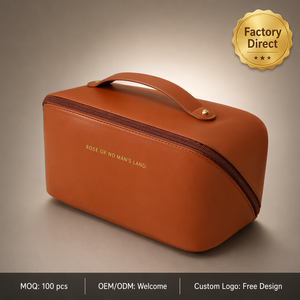 Bolsa de Maquillaje Portátil de Gran Capacidad, Impermeable, Color Marrón, con Cierre, para Viajes, Cuidado de la Piel y Cosméticos, para Mujer, con Asa y Divisor - Product Image 1