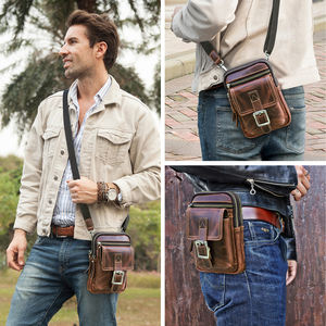 Borsa a Tracolla Piccola Portacellulare da Uomo in Vera Pelle Vintage, Marsupio Convertibile Multitasche con Slot per Carte e Fibbia - Product Image 6