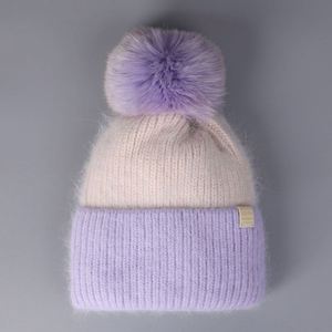 Wholesale Woman Warm Knitted Thermal Gorros Rabbit Fur <b>Winter</b> Hats Wool Blend Luxury Beanie With Pom - Product Image 4