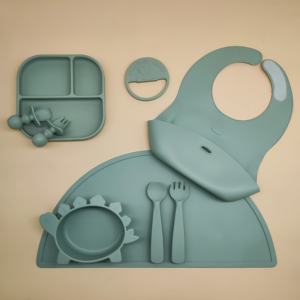 Juego de vajilla de silicona para bebé recién nacido, platos de alimentación, alfombrilla antideslizante de dibujos animados, juegos de cena - Product Image 5