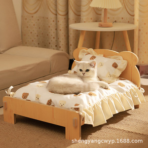 เตียงแมวไม้ลายการ์ตูนรูปทรงสี่เหลี่ยมผืนผ้า ซักมือได้ สำหรับแมว - Product Image 4