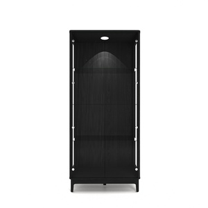Vitrine moderne noire large en verre avec étagères pour salon - Product Image 2
