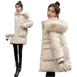 Women Winter Shearling Quilted Coat Large <b>Fur</b> Collar White Duck Filled Thick Wool Lining Eco-Friendly Windproof Loose Fit Midi - Product Image 1