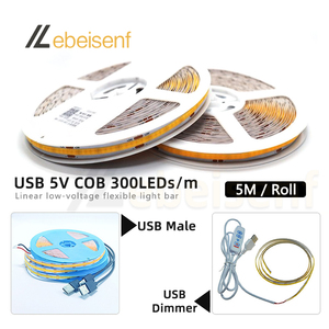 5 м/рулон DC USB 5 В COB светодиодные полосы 300 светодиодов/м 3000 К 4000 К 6000 К натуральный теплый белый 8 мм широкий светильник лента с USB Мужской диммером - Product Image 3