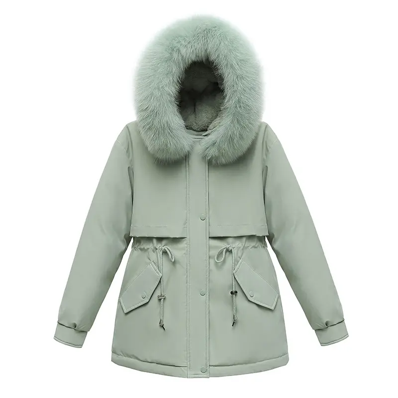 Теплые зимние куртки для женщин с капюшоном меховая подкладка, одежда для снежной погоды, парка большого размера из S-3XL куртки подбитые ватой, Подчеркивающая фигуру одежда женская ecowalson