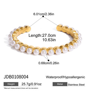 18K PVD vàng tấm thép không gỉ Vòng đeo tay hợp thời trang thanh lịch duyên dáng nhựa ngọc trai mở Cuff Bangle - Product Image 2