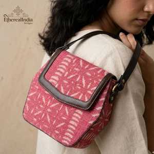 <b>Boho</b> Cotton Rug Crossbody <b>Bag</b> Hand Block Print Ragzine Fabric Small Shoulder <b>Bag</b> with Leather Strap - Product Image 1