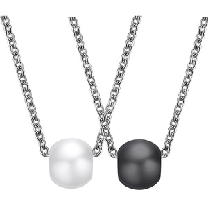 Black And White Ceramic <b>Sphere</b> Pendant Necklace 6mm Minimalist Geometric Design For Women Daily Wear - Product Image 1