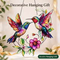 Attrape-soleil colibris style vitrail américain, ornement mural en acrylique à suspendre, décoration murale personnalisée, cadeau décoratif