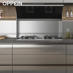 OPPEIN-armario de cocina moderno en forma de L, color gris brillante, precio Modular, para interiores