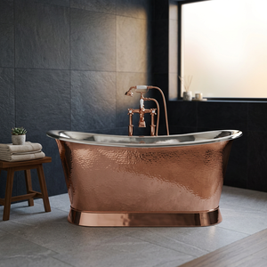 Baignoire ovale autoportante en cuivre martelé, artisanat indien, en métal fait main pour spa à domicile ou villa dans l'Uttar Pradesh - I H C - Product Image 2