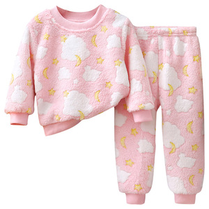 Vente en gros, nouvelle collection automne-hiver, ensemble de pyjamas en <span class=keywords><strong>polaire</strong></span> pour enfants, garçons et filles, 2 pièces, épais et chauds, vêtements de maison pour bébés et enfants - Product Image 5