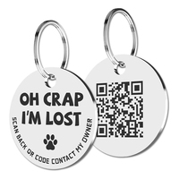 Étiquettes d'identification pour animaux de compagnie en acier inoxydable avec code QR - Profil en ligne pour animaux de compagnie - Scanner le code QR pour recevoir une alerte instantanée de localisation de l'animal par e-mail