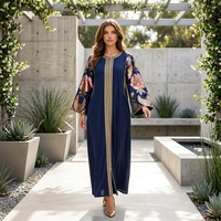 Robe caftan à manches longues et ourlet évasé en polyester brodé de paillettes, style Koweïtien, Saoudien, Égyptien, Marocain, pour l'Aïd Moubarak