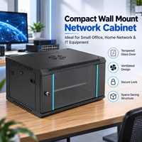 Rak Server Pusat Data 19 Inch 4U/6U Mini Kabinet Jaringan Dinding Kompak, Baja SPCC dengan Pintu Kaca Tempered untuk Kantor Kecil