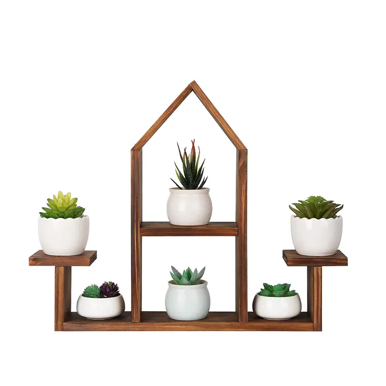Современные деревянные полки для растений, в форме домика, для гостиной, настольная маленькая подставка для цветов