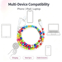 Câble de données USB 3 en 1 coloré à pois, perles rondes, décoratif, fait main, cordon de charge pour téléphone portable, ordinateur portable, ordinateur