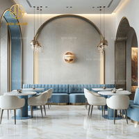Meubles de salon de luxe haut de gamme en pierre frittée ronde bleue, velours, pour hôtel, café, restaurant, banquette, chaise et table