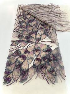 Hoa Lớn vải ren Pháp với hạt và sequins cho cô dâu váy cưới - Product Image 2