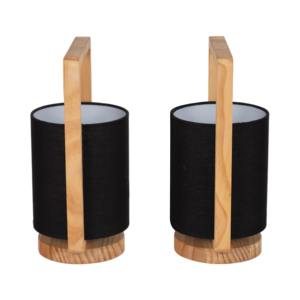 Wood Cylinder Table Lamps <b>Black</b> <b>Shade</b> Decorative <b>Lighting</b> for Bedroom Living Room Nightstand Home Decor - Product Image 4