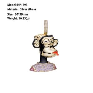 Collier avec pendentif en diamant zircon 5A Hip Hop Iced Out en argent 925 plaqué or et rhodium Metaverse <span class=keywords><strong>NFT</strong></span> Monkey <span class=keywords><strong>Ape</strong></span> Style - Product Image 6
