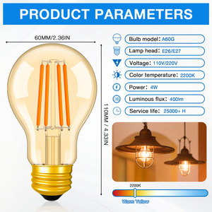 Cổ điển <span class=keywords><strong>Edison</strong></span> 2W-12W <span class=keywords><strong>Dimmable</strong></span> A60 dẫn bóng đèn SMD nguồn ánh sáng 2200K-3000K hổ phách rõ ràng <span class=keywords><strong>E27</strong></span> cho home & phòng tắm - Product Image 2