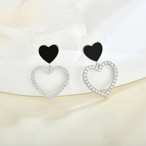 YILUN Boucles d'oreilles en argent sterling 925 Love in Air Heart Drop Rhodium Plated Zircon Stones Women's Party Office/Career - Product Image 2